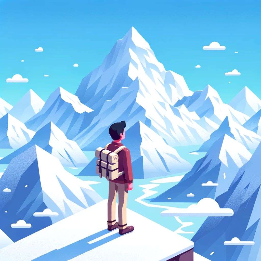 someone gazing at Mount Everest, isometric art